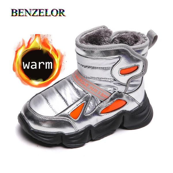 

benzelor fashion leather ankle children winter snow boots kids shoes for girls boys with fur plush warm children' girl shoe, Black;grey