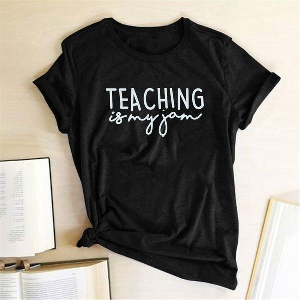 

teaching is mu jam printing t-shirts women summer 2021 harajuku clothes fashion shirts for women tee crew neck ropa de mujer, White