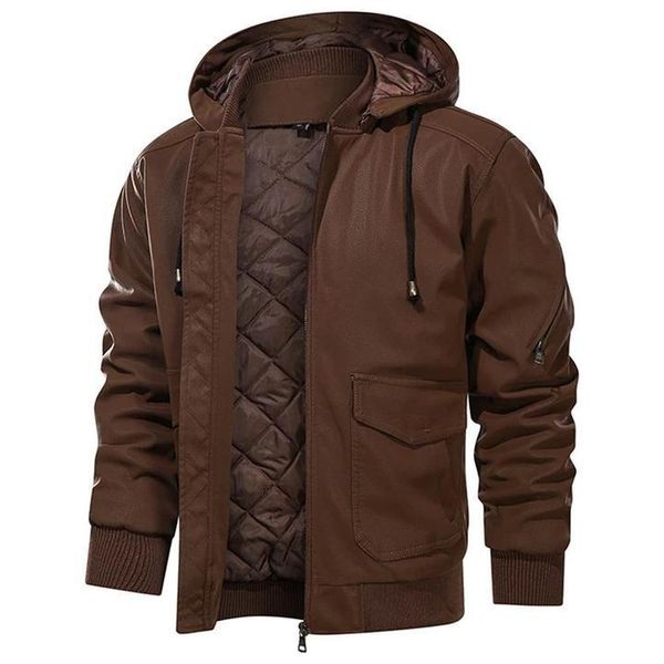 

faux leather jacket men coats brand pu outerwear men business winter faux fur male jacket, Black