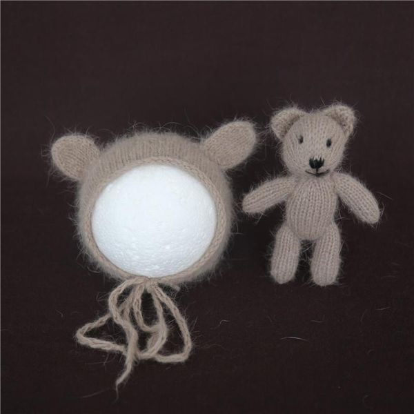 

caps & hats bon pography props handknit knit bear toy crochet animal fluffy angora hat soft stuffed teddy born boy wool, Yellow