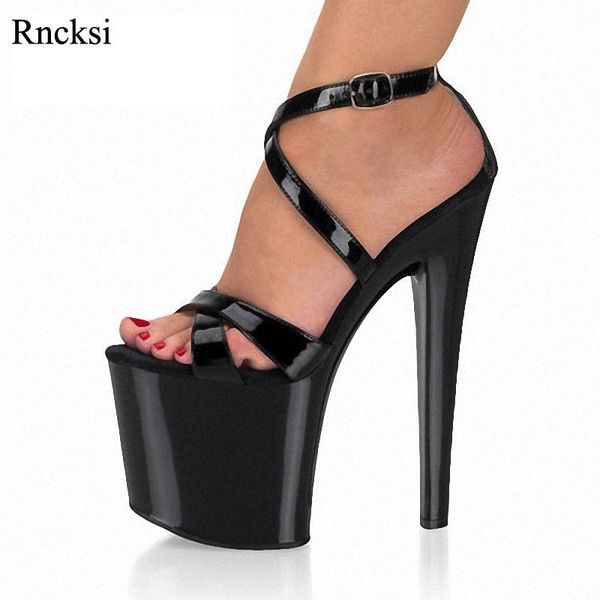 

sandals rncksi straps women sandal shoes 20cm high heel platforms fashion pole model dance wedding party, Black
