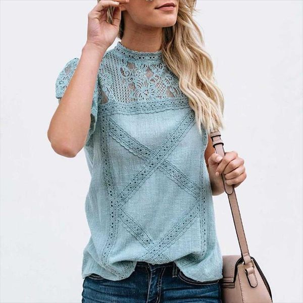 

lace floral sleeves slim female women t shirt casual fashion summer short sleeve feminina round neck elegant sale, White