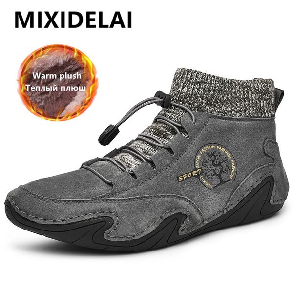 

cow suede leather men boots fashion warm winter snow boots waterproof winter shoes leather men ankle boots fur men work shoes 201027, Black