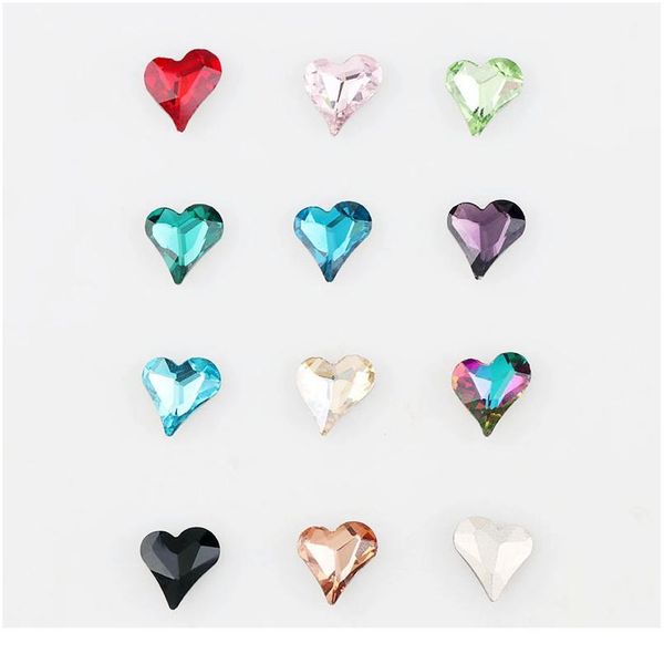 

5pcs 12x1m mix color crooked heart pointed back crystal fancy glass stone for diy nail art/wedding dress/jewelry de jllfwk, Black