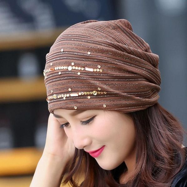 

polyester cap head hat turban chiffon chemo ruffle cancer ladies wrap beanie gift for women, Blue;gray