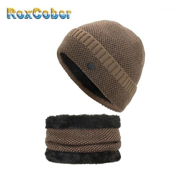 

roxcober new skullies beanies winter warm knitted hat set beanie scarf hats for men women caps gorras bonnet mask brand hats1
