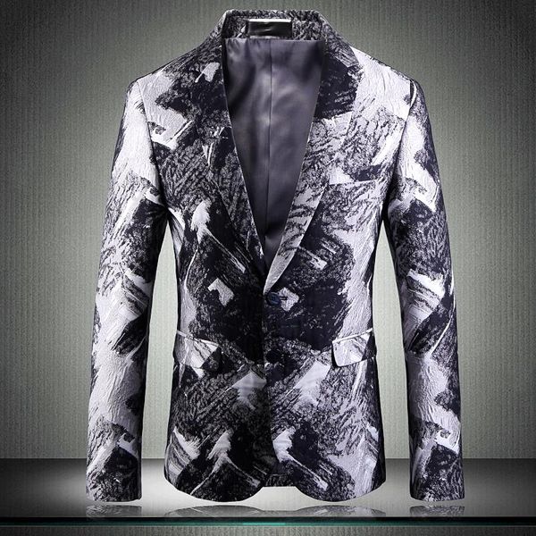

2020 blazer male british fashion urban style plus size youth slim blazer black pattern party prom tuxedos mens jacket, White;black