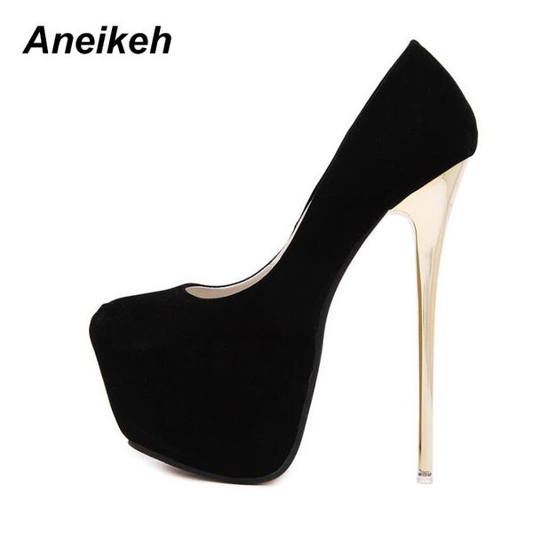 

aneikeh big size 41 42 43 44 45 wedding women fetish shoes concise woman high heel stripper flock pumps 16 cm y200702, Black
