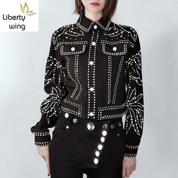 

new brand metal embroidery flares womens short coats long sleeve single breasted punk style straight female jackets1, Black;brown