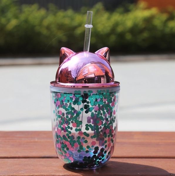 

plastic pot belly with glitter fruit egg shell summer double-layer juice drink straw cup a10