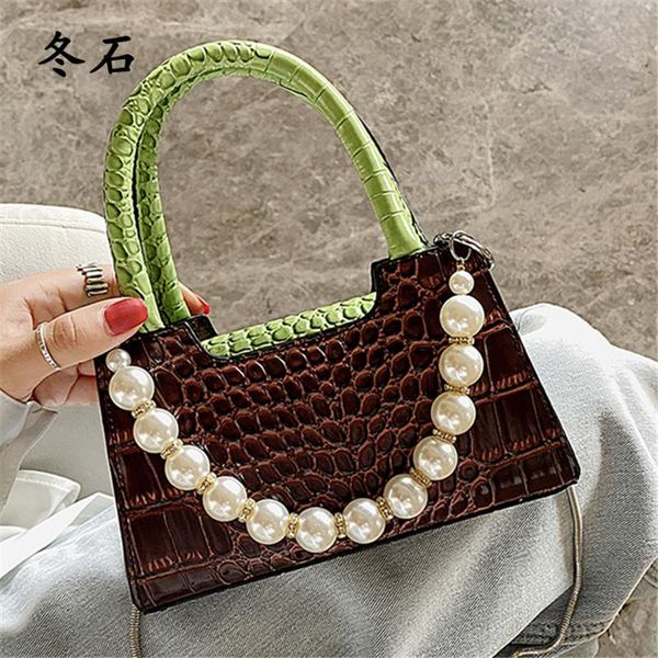 

crocodile mini shoulder bags 2020 fashion new quality pu leather women's retro crossbody bag ladies fashion pearl chain handbag