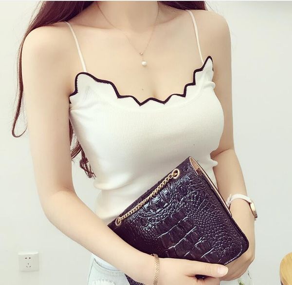 

summer women tanks casual lace edge collar pure color sleeveless beach holiday lotion chiffon vest camis, White
