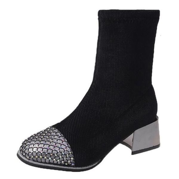

2021 new size big shoes in heels strass stretch cloth women's riding boots casual fashion l9bz, Black