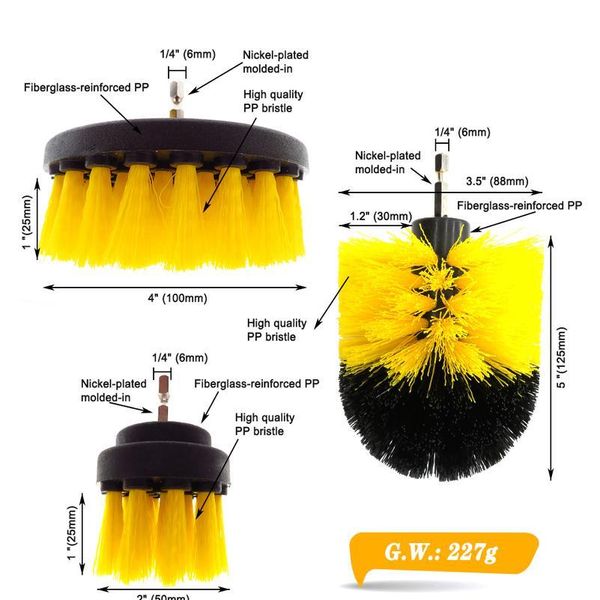 3pcs/conjunto de broca escova de lavadora de energia Superf￭cies de banheiro Tubro, chuveiro, ladrilho e rever