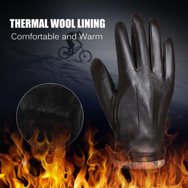 

men sheepskin leather gloves outdoor sport winter warm wool lined vintage daily driving gloves waterproof ski cycling