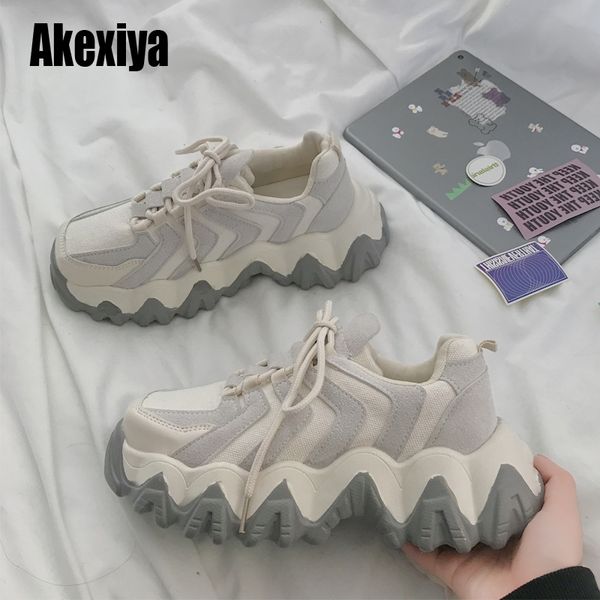 

new designer shoes woman wedges platform sneakers lace-up tenis feminino casual chunky sneakers ladies zapatos mujer gray beige y200424, Black