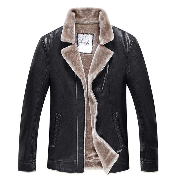 

plus size 8xl winter leather jacket for men fashion leather clothi brown sheepskin jackets and with wool lining new arrival, Black