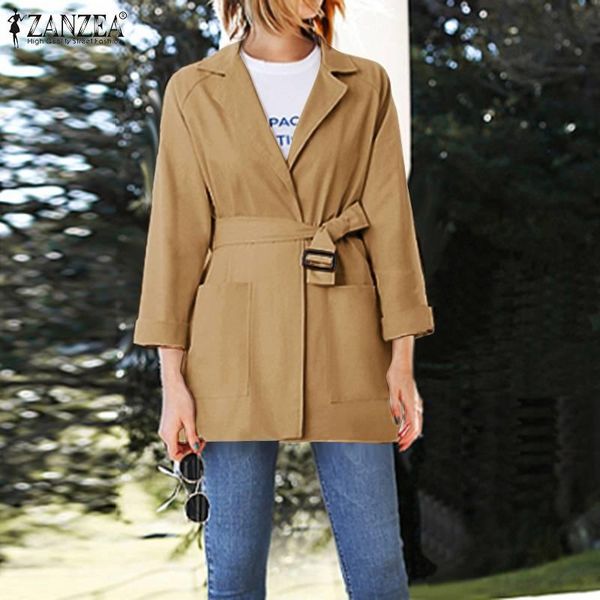 

zanzea 2020 fashion office lady work blazers women belted blazers spring autumn female long sleeve coats jackets outwear 5xl, White;black