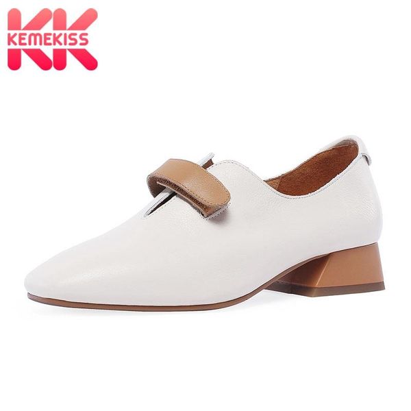 

dress shoes kemekiss casual spring real leather women pumps thick heel square toe daily fashion travel mujer zapatos size 34-42, Black