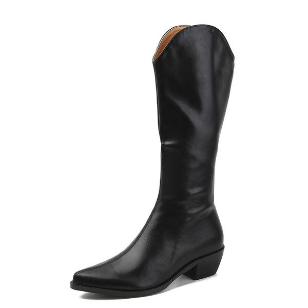 

women high boots long microfiber leather winter autumn warm shoes elegant ladies lady female 4.5cm chunky high heel footwear, Black