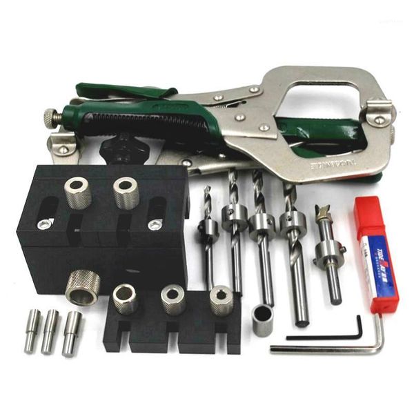 

3 in 1 woodworking doweling jig connector kit with positioning clip drilling guide embedded nut puncher locator fixture tools1