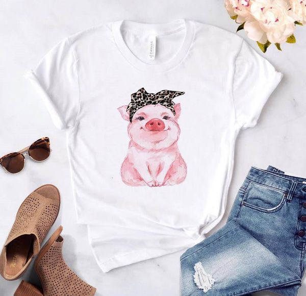

leopard bandana pig bow sunflower floral print graphic women tshirts harajuku casual funny t-shirt 90s lady young girl drop ship, White