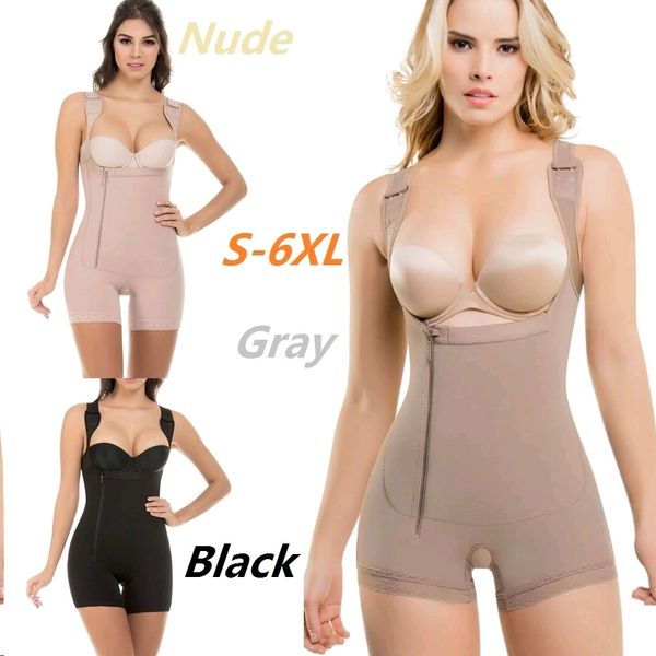 

full body shaper fajas colombianas women's seamless thigh slimmer open bust shapewear firm tummy control bodysuit plus size s-6xl