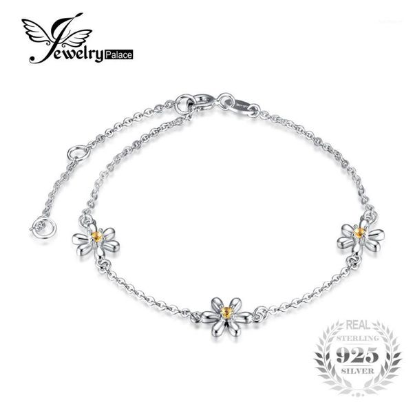 

jewelrypalace flowers 0.1ct created orange sapphire ankle bracelet 925 sterling silver romantic jewelry accessories gift1, Golden;silver