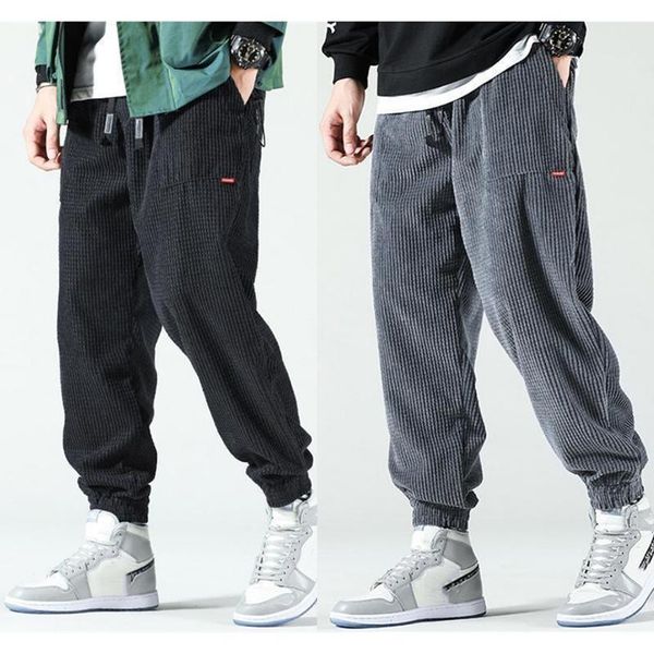 

new arrival men harem pants streetwear winter warm corduroy trousers outdoor comfort male loose jogger sport pants, Black