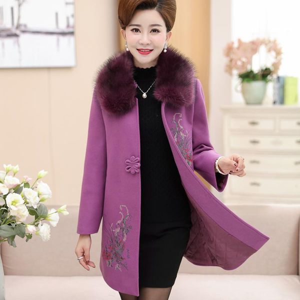 

winter women outerwear 2020 new middle-aged female woolen jacket 40-50 years old thick warm plus size 5xl ladies woolen coat, Black