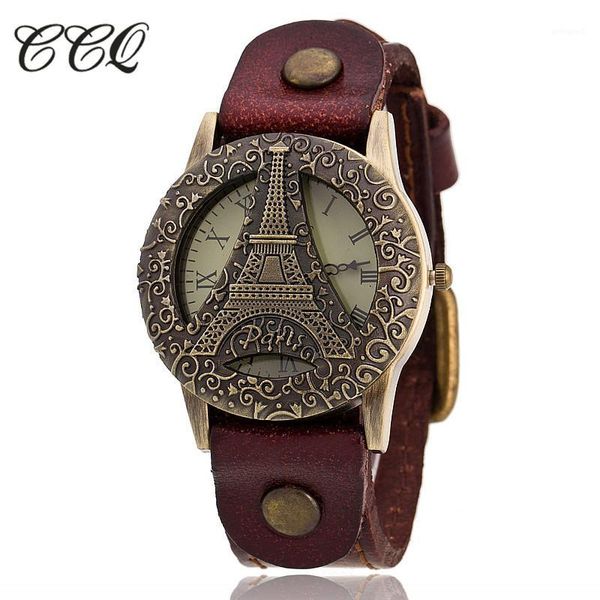 

wristwatches ccq brand vintage cow leather bracelet tower watch casual luxury women wristwatch quartz relogio feminino c331, Slivery;brown