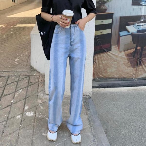 

new blue wide-leg jeans for women autumn striped high waist long pants mopping daddy pants casual cozy all-match ladies jeans1