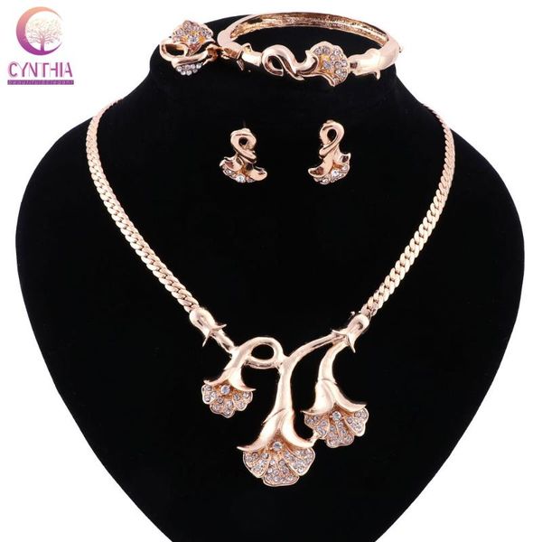 

gold silver plated with earrings bracelet statement necklace jewelry sets trendy boho crystal women necklace for party wedding