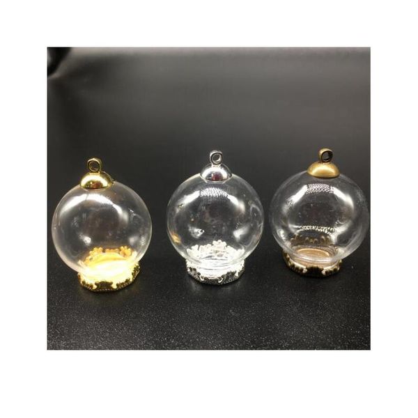 

3sets 25*15mm transparent glass globes bubble metal flower base tray jewelry finding cap necklace vial pendant wishing sqcklu, Black