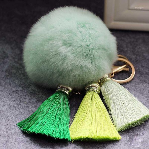 

keychains fashion women fur cony hair ball pompom key chains charms thrice tassel keychain handbag ring pendant jewelry1, Silver