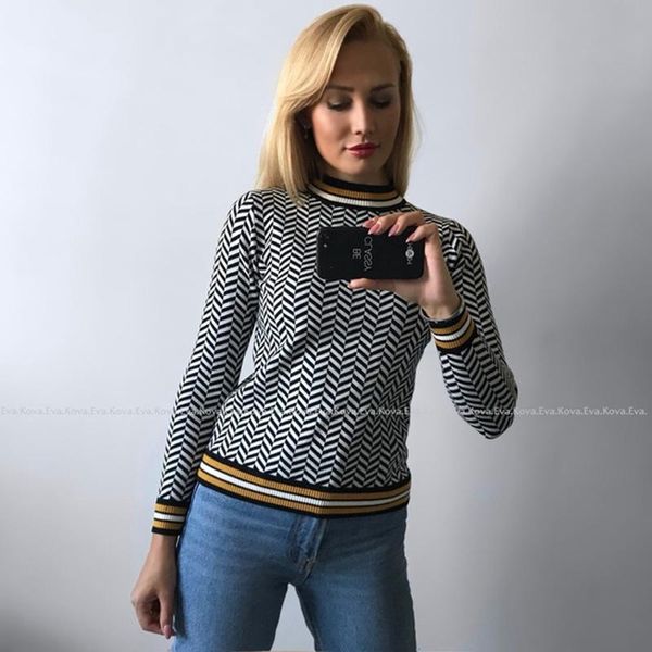 

women's sweaters striped autumn winter women sweater thick jacquard knitted pullover and fashion casual femme jumper, White;black