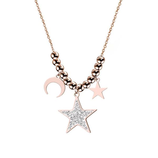 

stainlessÂ steelÂ crystal stars and moon pendant necklaceÂ trendy rose gold plate bead chokers necklace for women jewelry wholesale, Golden;silver