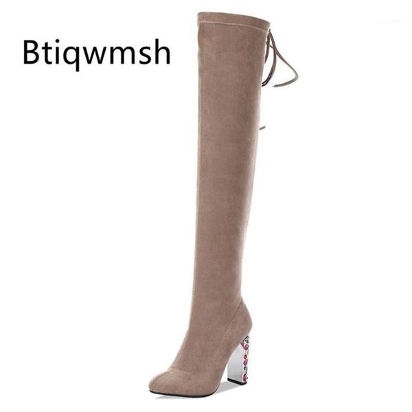 

boots beige suede over the knee women pointed toe mixed color rhinestone diamond high heel female stretch long1, Black