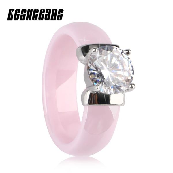 

wedding rings romantic cute pink ceramic with one big shining crystal ring for women girls fashion jewelry engagement party, Slivery;golden