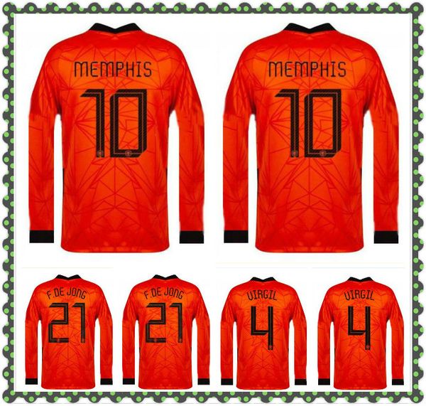 

20 21 netherlands long sleeve soccer jerseys holland de ligt memphis de joneg 2020 2021 los baios football shirt, Black;yellow