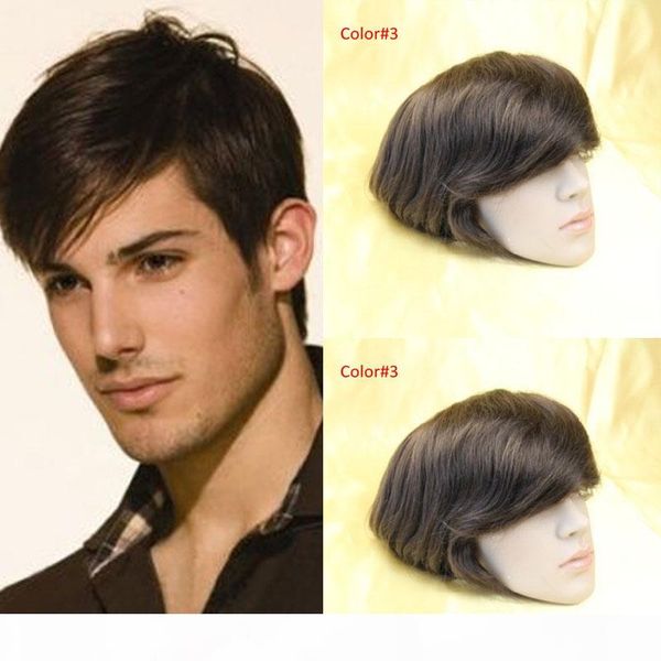 

fastion men's wigs 7x9inch mono lace men's toupee 100% human hair replacement indian hair toupee wig#1b color no shedding no tangl, Black