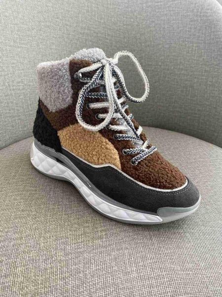 

2020 autumn and winter new imitation wool lace-up ladies designer casual sneakers, Black