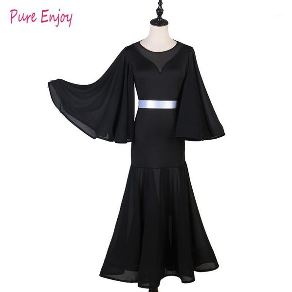 

ballroom dance competition dresses waltz dress standard dance dresses black mesh sleeve big hem dress customizable1, Black;red