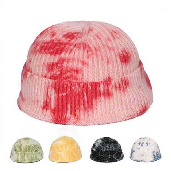 

beanies warm short beanie casual cap tie-dye hat knitted cuffed winter for men women1