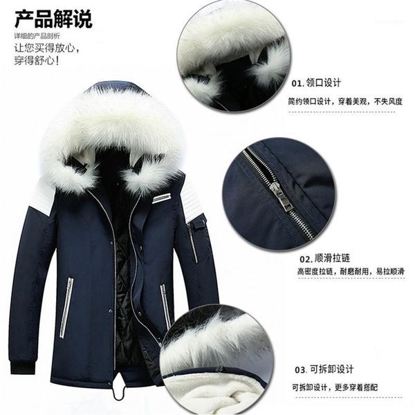 

men's down & parkas men's winter long 2021 thick hooded fur collar coats men overcoats casual cotton jackets male warm outerwear j, Black