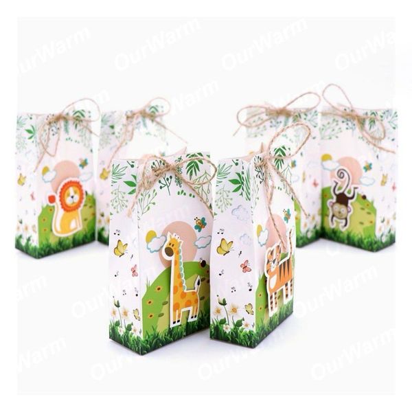 

ourwarm 12шт сафари животные партии бумаги конфеты подарочные пакеты коробки с мешковины джунгли фавор детские подарки детские birthday part