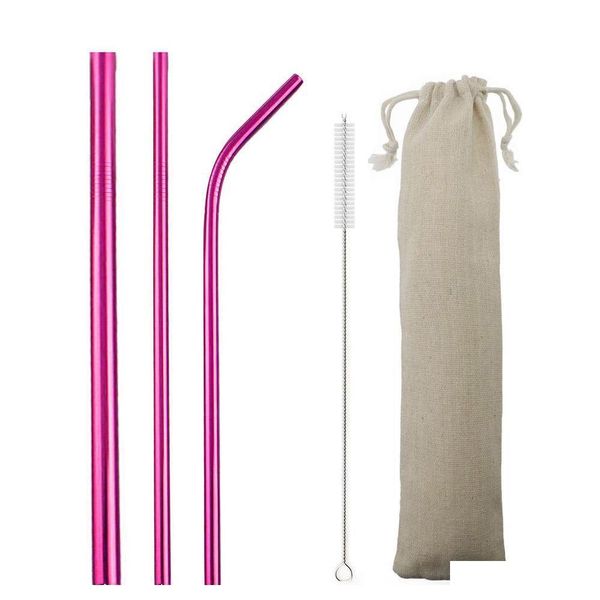 

5pcs rainbow reusable straws 304 stainless steel metal straw metal smoothies glass box drinking straw set with brush bag wholesale whbpe