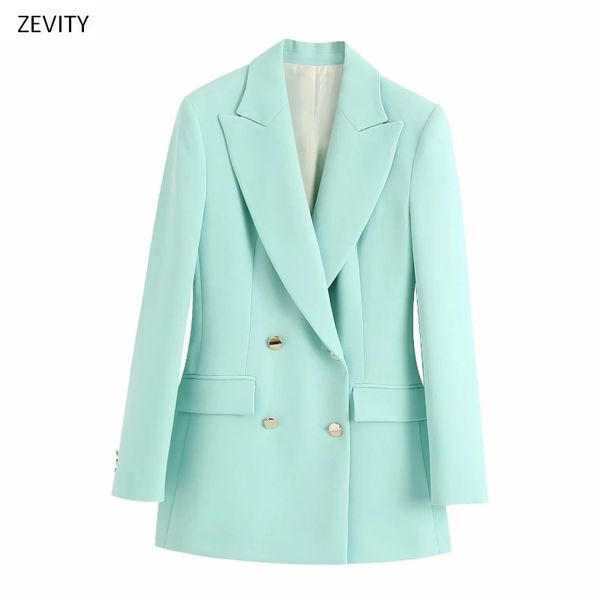 

zevity new women solid color double breasted blazer notched collar long sleeve office lady causal stylish outwear coat c506 c1008, White;black
