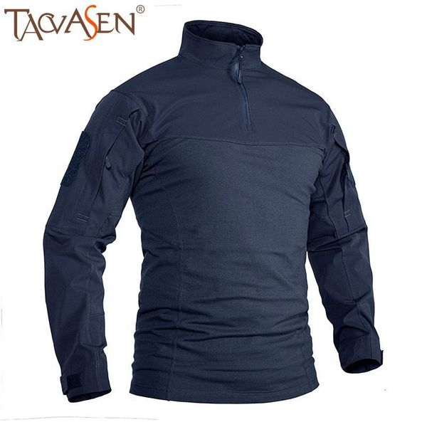 

tacvasen tactical hiking t-shirts mens long sleeve army hunting climbing t shirt outdoor sport 1/4 zip tee shirts, Gray;blue