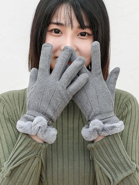 

winter cute korean version of gloves ladies plush thickened northeast students cycling cold and windproof points touch screen riding, Blue;gray